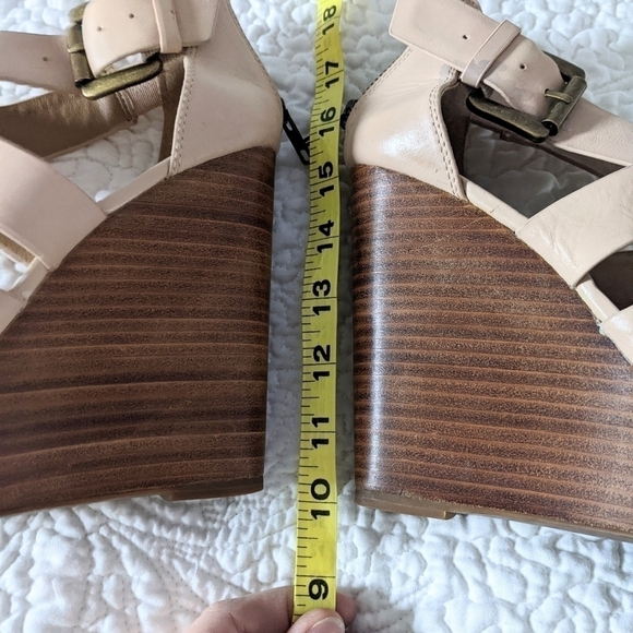 aldo Nude Leather Platform Sandals Wood Wedge Heel 7.5 - Picture 9 of 11
